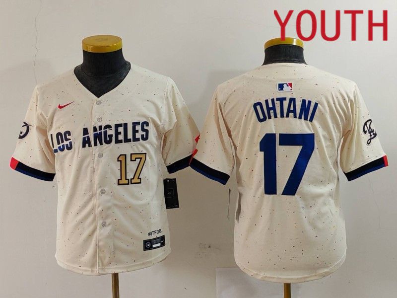 Youth Los Angeles Dodgers 17 Ohtani Cream Fashion Nike Game MLB Jersey style 7016